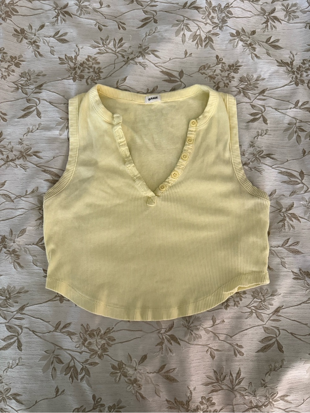 Garage Yellow Ribbed Button V-Neck Tank